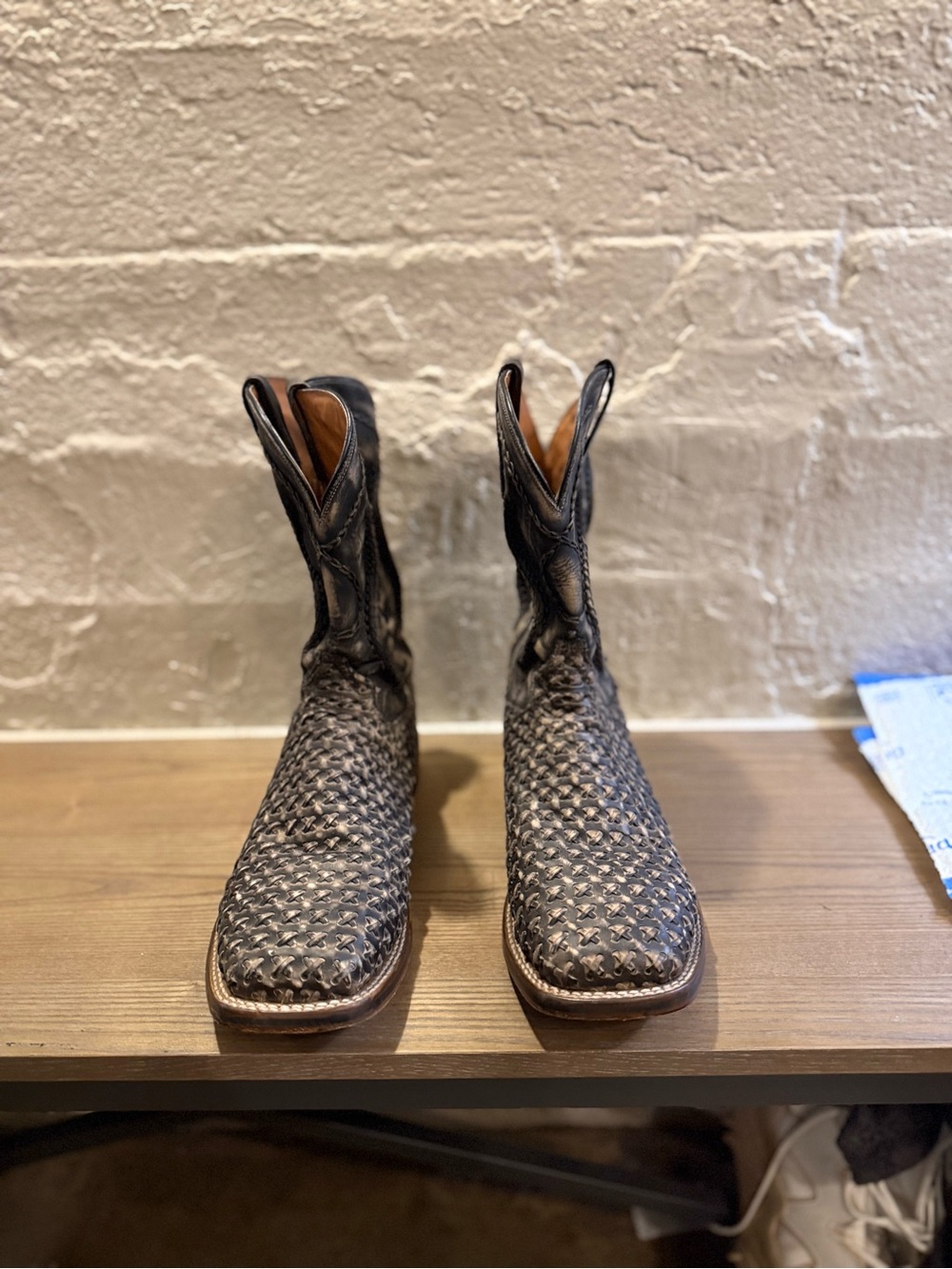Dan Post Black and Tan Woven Leather Cowboy Boots 4903